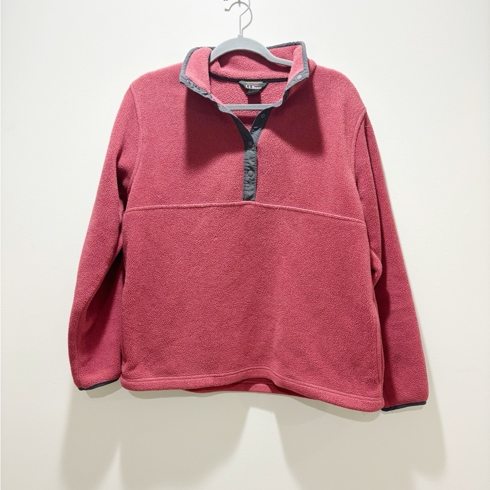 LL BEAN Women’s Fleece Quarter Snap Button Red Pullover Sweatshirt Outdoors Sz M